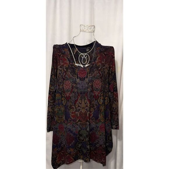 Soft Surroundings Pari Paisley Knit Tunic Top Blue Longline lightweight Sweater - Picture 1 of 8